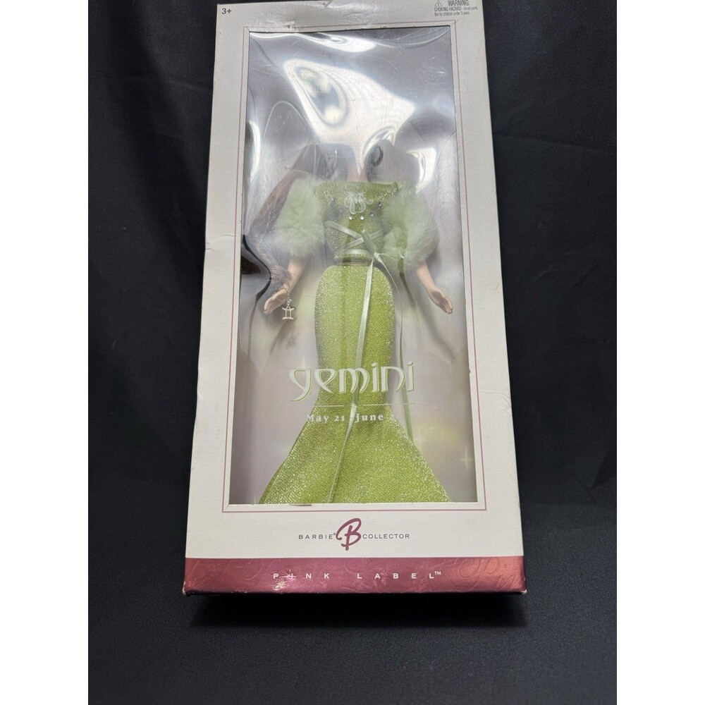 2004 Pink Label Barbie Zodiac Sign Gemini (New, Open Box) Green Dress May June - Picture 3 of 9
